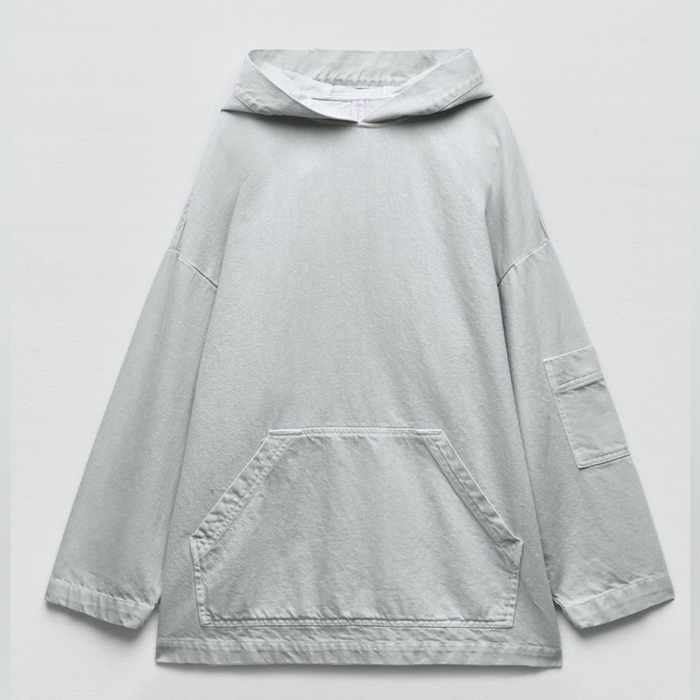 ZARA TRF DENIM POUCH POCKET SWEATSHIRT M-L